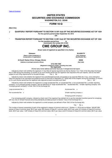 Miniature CME Group 10-Q Rapport trimestriel 2018 
