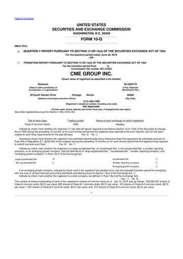 Miniature CME Group 10-Q Rapport trimestriel 2019 