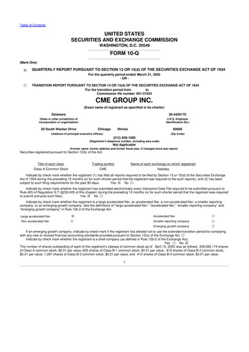 Miniature CME Group 10-Q Rapport trimestriel 2020 