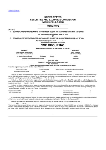 Miniature CME Group 10-Q Rapport trimestriel 2020 