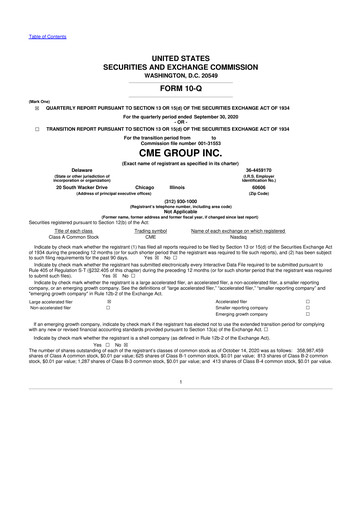 Miniature CME Group 10-Q Rapport trimestriel 2020 