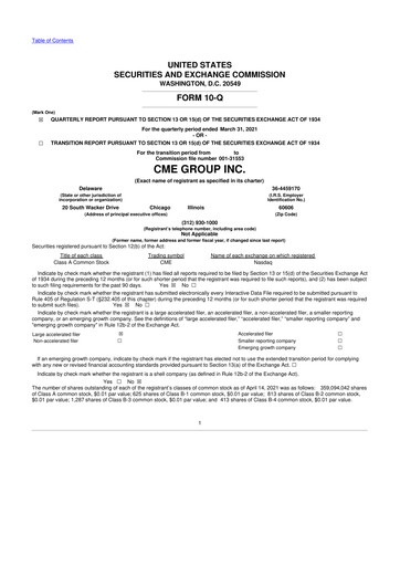Miniature CME Group 10-Q Rapport trimestriel 2021 