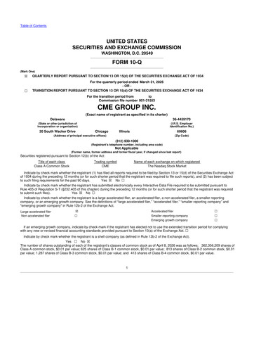 Thumbnail CME Group 10-Q Quarterly Report FY 
