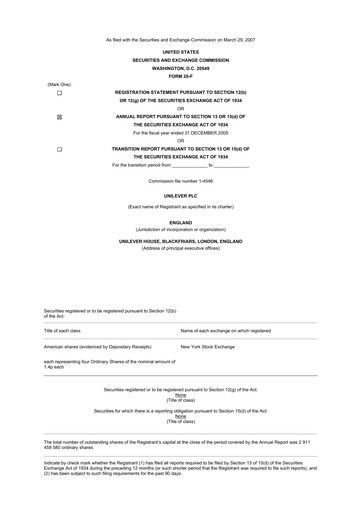 Miniature Unilever 20-F Rapport annuel 