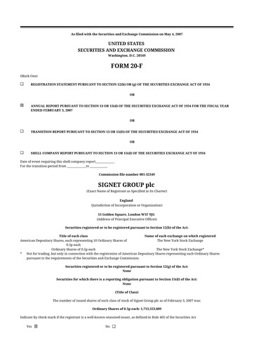 Thumbnail Signet Jewelers
 20-F Annual Report 