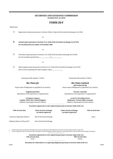 Thumbnail Rio Tinto 20-F Annual Report 