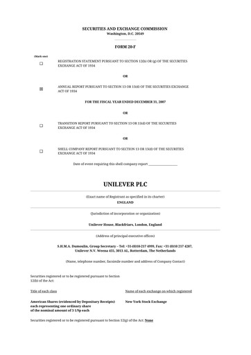 Miniature Unilever 20-F Rapport annuel 