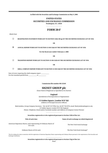 Thumbnail Signet Jewelers
 20-F Annual Report 