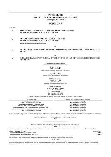 Miniature BP 20-F Rapport annuel 