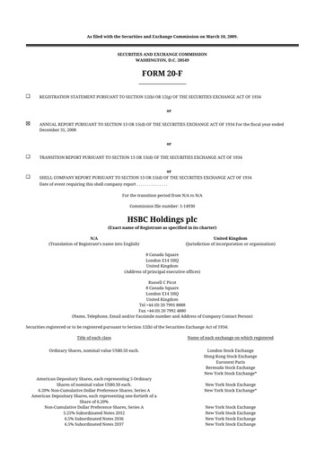 Miniature HSBC 20-F Rapport annuel 