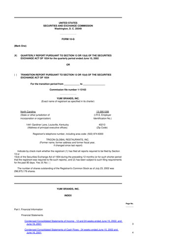 Miniature Yum! Brands 10-Q Rapport trimestriel  