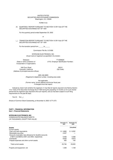 Thumbnail Interlink Electronics 10-Q Quarterly Report FY 
