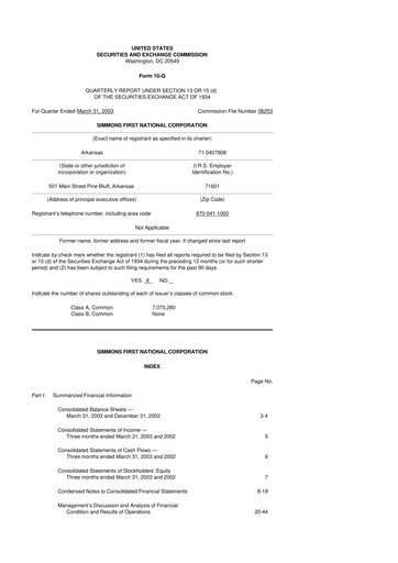 Thumbnail Simmons First National 10-Q Quarterly Report FY 