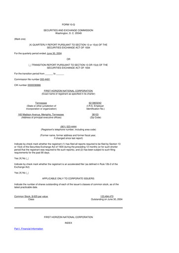 Miniature First Horizon Corporation 10-Q Rapport trimestriel  