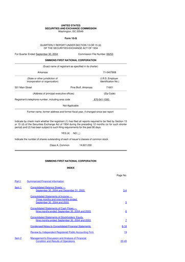 Thumbnail Simmons First National 10-Q Quarterly Report FY 