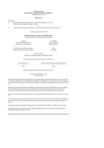 Thumbnail Simmons First National 10-K Annual Report 