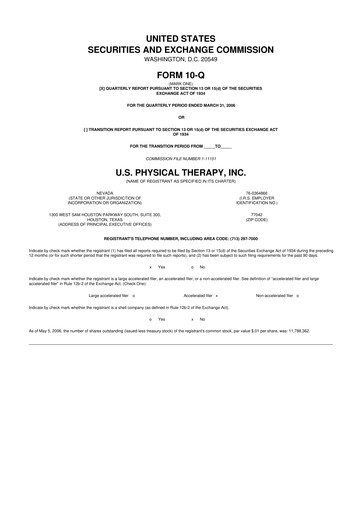 Thumbnail U.S. Physical Therapy, Inc. 10-Q Quarterly Report FY 