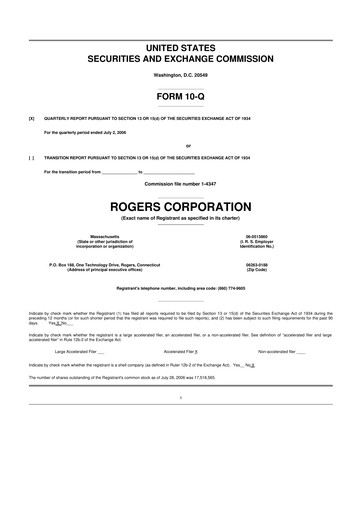 Thumbnail Rogers Corporation
 10-Q Quarterly Report FY 