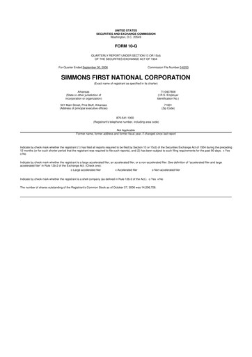 Thumbnail Simmons First National 10-Q Quarterly Report FY 
