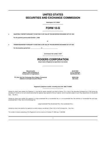 Thumbnail Rogers Corporation
 10-Q Quarterly Report FY 