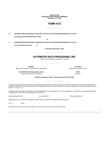 Miniature Automatic Data Processing 10-Q Rapport trimestriel  