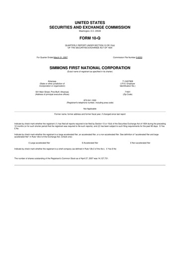 Thumbnail Simmons First National 10-Q Quarterly Report FY 