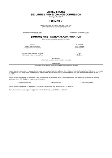 Thumbnail Simmons First National 10-Q Quarterly Report FY 