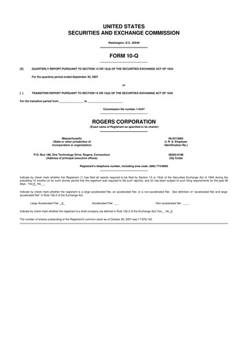 Thumbnail Rogers Corporation
 10-Q Quarterly Report FY 