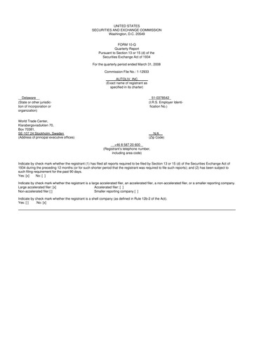 Vorschaubild Autoliv 10-Q Quartalsbericht  