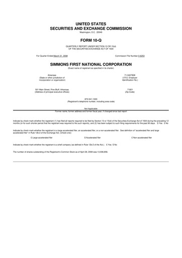 Thumbnail Simmons First National 10-Q Quarterly Report FY 