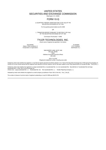 Thumbnail Tyler Technologies
 10-Q Quarterly Report FY 