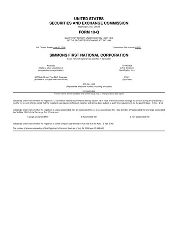 Thumbnail Simmons First National 10-Q Quarterly Report FY 