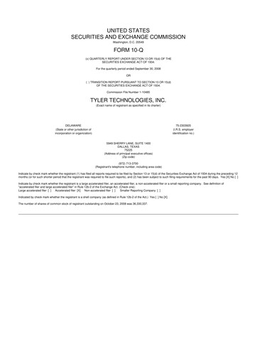 Thumbnail Tyler Technologies
 10-Q Quarterly Report FY 