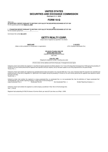 Thumbnail Getty Realty 10-Q Quarterly Report FY 