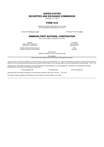 Thumbnail Simmons First National 10-Q Quarterly Report FY 