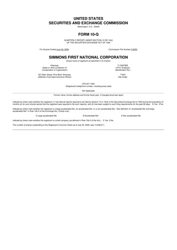 Thumbnail Simmons First National 10-Q Quarterly Report FY 