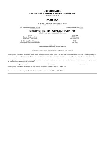 Thumbnail Simmons First National 10-Q Quarterly Report FY 