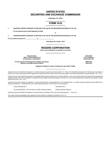 Thumbnail Rogers Corporation
 10-Q Quarterly Report FY 
