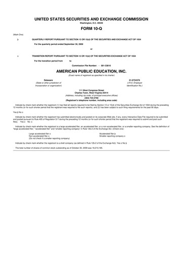 Thumbnail American Public Education 10-Q Quarterly Report FY 