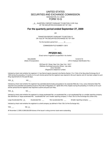 Miniature Pfizer 10-Q Rapport trimestriel  