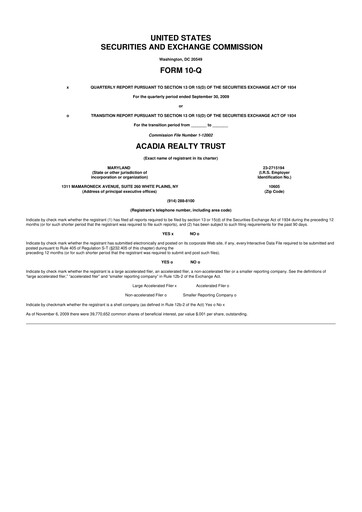 Thumbnail Acadia Realty Trust
 10-Q Quarterly Report FY 