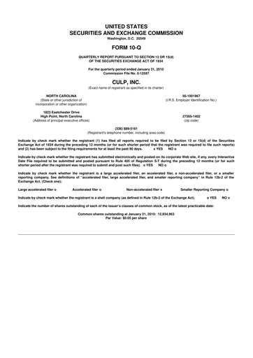 Thumbnail Culp, Inc. 10-Q Quarterly Report FY 