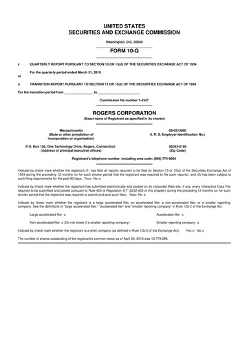 Thumbnail Rogers Corporation
 10-Q Quarterly Report FY 