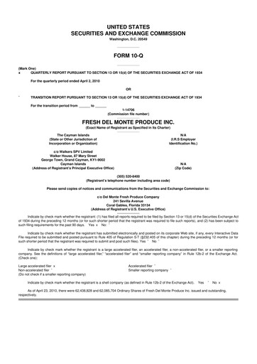 Thumbnail Fresh Del Monte Produce
 10-Q Quarterly Report FY 
