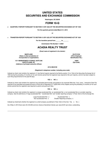 Thumbnail Acadia Realty Trust
 10-Q Quarterly Report FY 