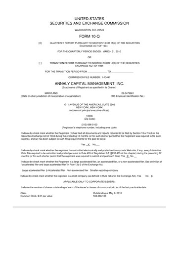 Vorschaubild Annaly Capital Management
 10-Q Quartalsbericht 2010 