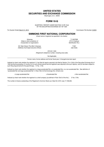 Thumbnail Simmons First National 10-Q Quarterly Report FY 