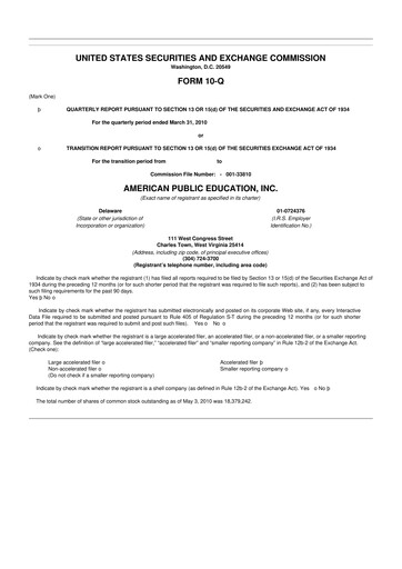 Thumbnail American Public Education 10-Q Quarterly Report FY2010 