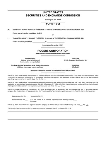 Thumbnail Rogers Corporation
 10-Q Quarterly Report FY 