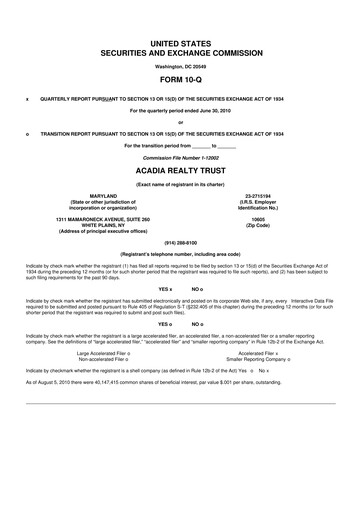 Thumbnail Acadia Realty Trust
 10-Q Quarterly Report FY 